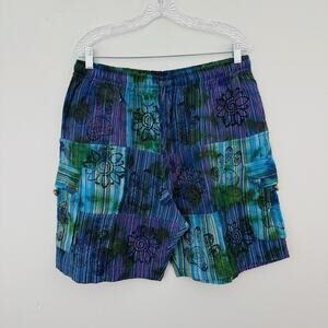 Greater Good Blue Tie Dye Patchwork Paw Print Shorts Women’s Size XXL